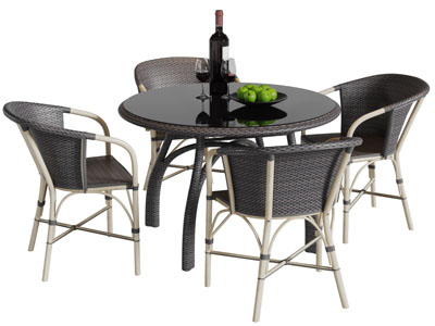 东南亚藤编圆形餐桌椅组合