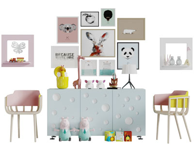 北欧实木儿童边柜休闲椅子