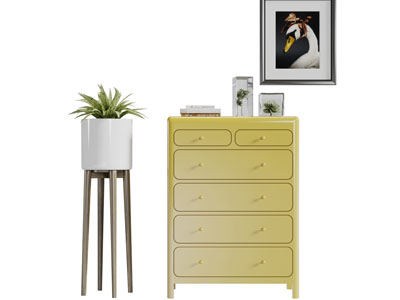 现代黄色带抽屉的玄关柜边柜斗柜