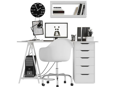 现代白色书桌椅组合