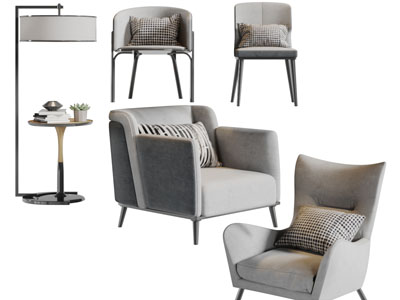 新中式休闲单人沙发3d模型 新中式休闲单人沙发