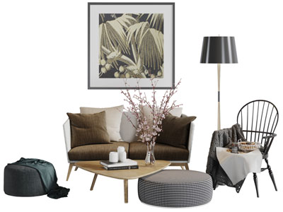 北欧双人沙发三角茶几3d模型 北欧双人沙发三角茶几