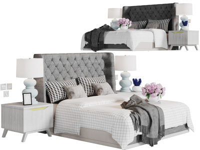 现代软包床头双人床床头柜