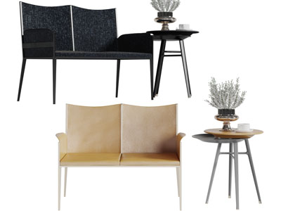 现代双人休闲椅子茶几