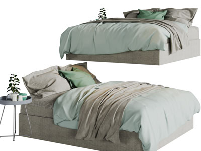 现代无床头布艺双人床