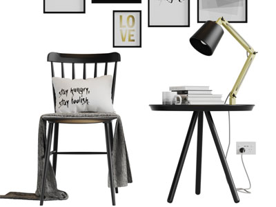 北欧黑色休闲椅子茶几