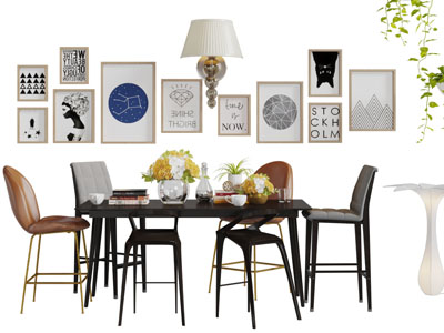 现代轻奢黑色餐桌椅组合