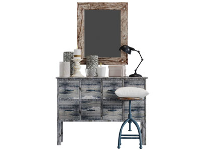 工业风作旧木纹玄关柜边柜凳子