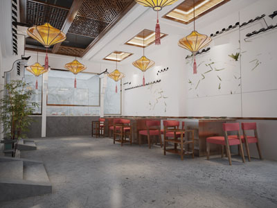 新中式饭店餐馆就餐区火锅店3d模型 新中式饭店餐馆就餐区火锅店