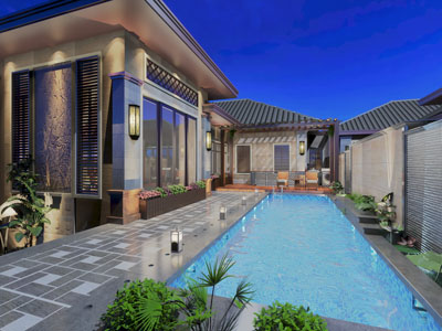 中式别墅庭院私家游泳池