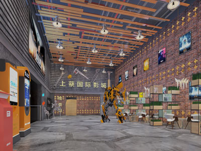 工业风电影院大堂接待区3d模型 工业风电影院大堂接待区