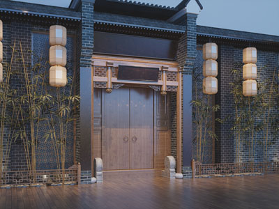 中式实木双扇大门