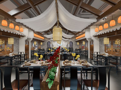 新中式饭店餐馆就餐区
