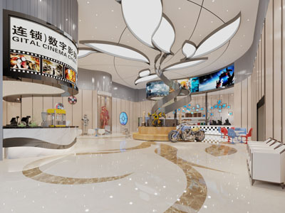 后现代电影院大堂前台接待区3d模型 后现代电影院大堂前台接待区