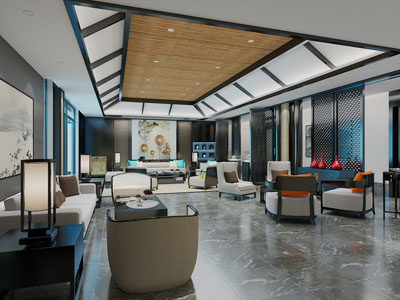 新中式会所会客室接待区