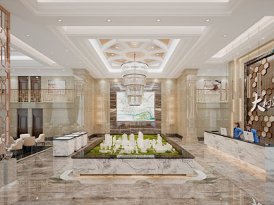 现代售楼处大堂前台接待区沙盘