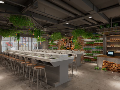 工业风饭店餐馆自助火锅店3d模型 工业风饭店餐馆自助火锅店