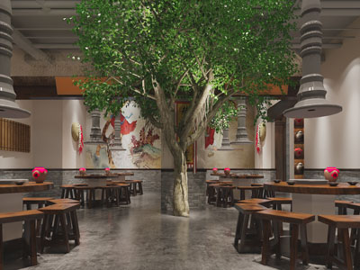 中式民宿火锅店3d模型 中式民宿火锅店