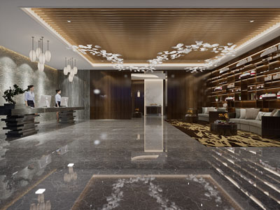 新中式酒店大堂前台接待区