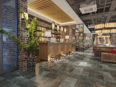 东南亚饭店餐馆前台就餐区