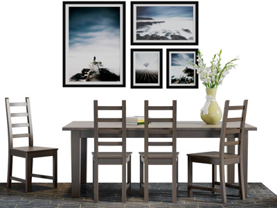 现代复古长方形实木餐桌椅组合