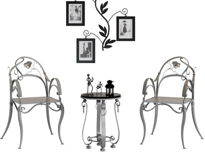 欧式铁艺雕花休闲椅子茶几组合