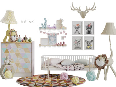 北欧实木儿童床边柜墙饰挂件