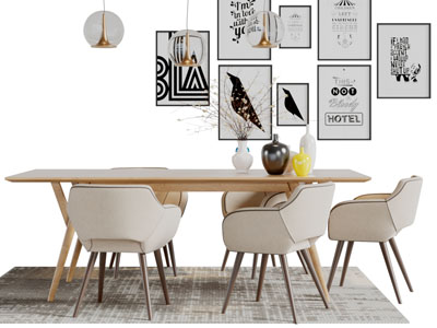 北欧实木长方形餐桌椅组合