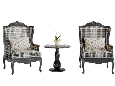 欧式方格图案的单人沙发3d模型 欧式方格图案的单人沙发