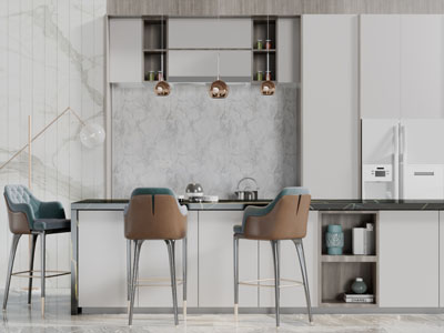 现代大理石台面带收纳的吧台吧椅