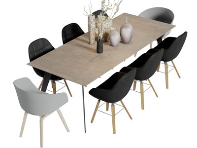 现代长方形实木餐桌椅组合