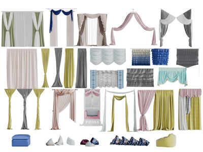 现代布艺窗帘窗纱3d模型 现代布艺窗帘窗纱