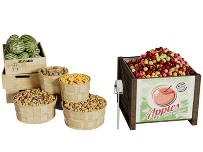 超市装满水果坚果的货架3d模型 超市装满水果坚果的货架