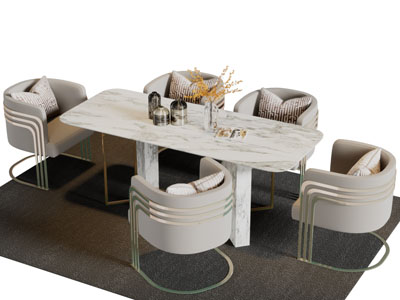 现代轻奢长方形大理石餐桌椅组合
