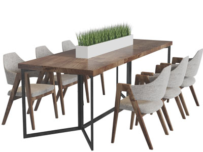 现代实木长方形餐桌椅组合