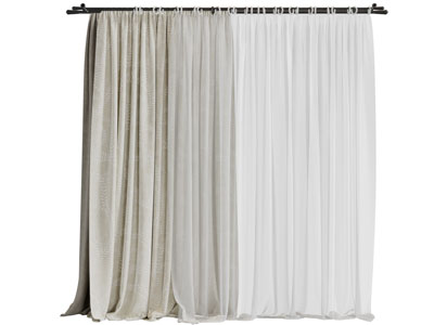 现代带窗帘杆的窗帘窗纱3d模型 现代带窗帘杆的窗帘窗纱