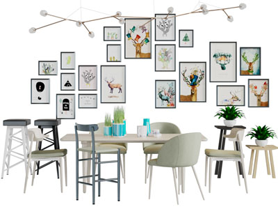 北欧实木餐桌椅组合照片墙