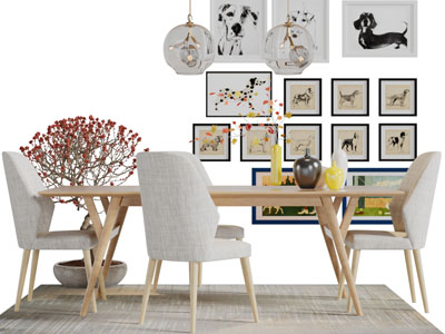 北欧实木长方形餐桌椅组合