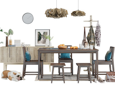 北欧长方形实木餐边柜餐桌椅组合