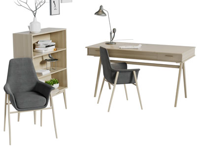 北欧实木书柜书桌椅组合