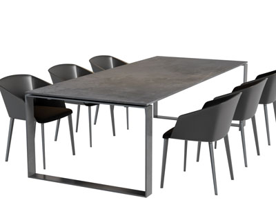 现代黑色长方形餐桌椅组合