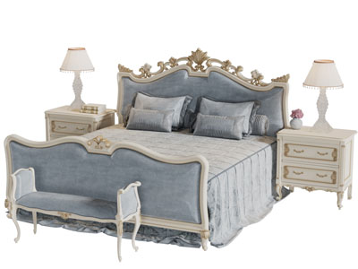 简欧金色雕花的双人床床头柜