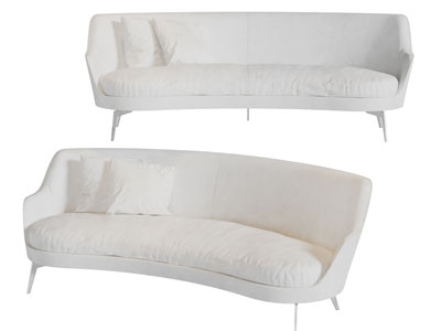 现代白色布艺多人沙发