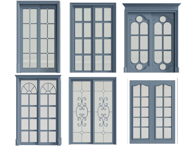 美式蓝色实木边框的推拉门