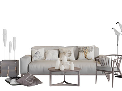 现代布艺多人沙发休闲椅子茶几组合