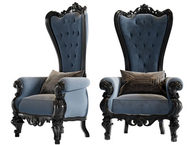 法式雕花高背休闲单人沙发3d模型 法式雕花高背休闲单人沙发