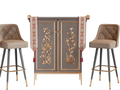 新中式装饰花鸟雕花的玄关柜边柜