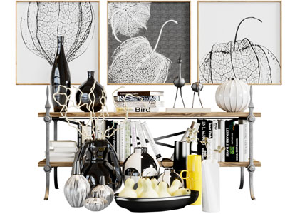 后现代双层实木置物装饰架