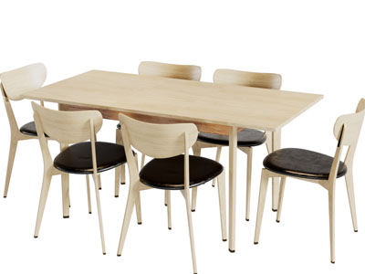 现代长方形实木餐桌椅组合