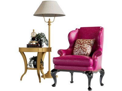 欧式玫红色皮革单人沙发3d模型 欧式玫红色皮革单人沙发